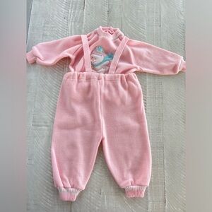 Vintage Little Girls 70’s Ice Skating Bear Pink Sweater Outfit in size 9-12 M
